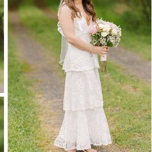 Molinetto White Lace Ruffled Tiered Sleeveless Maxi Dress